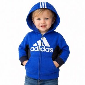 Adidas Toddler Hoodie Blue Black Full Zip Logo Sweatshirt Boys 18 Months